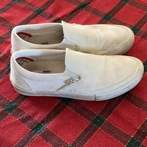 Vans White Canvas Slip-On Sneakers